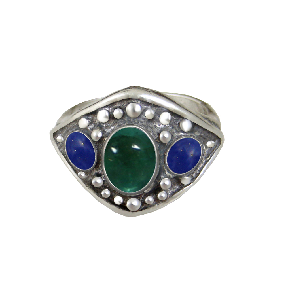 Sterling Silver Medieval Lady's Ring with Fluorite And Lapis Lazuli Size 10